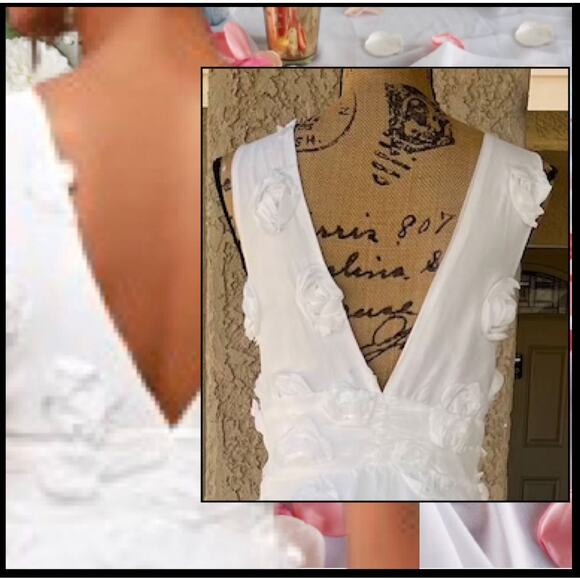 Lulus White Sleeveless Tiered Exceptional Entrance Rosette Midi Dress Size L - Picture 4 of 9